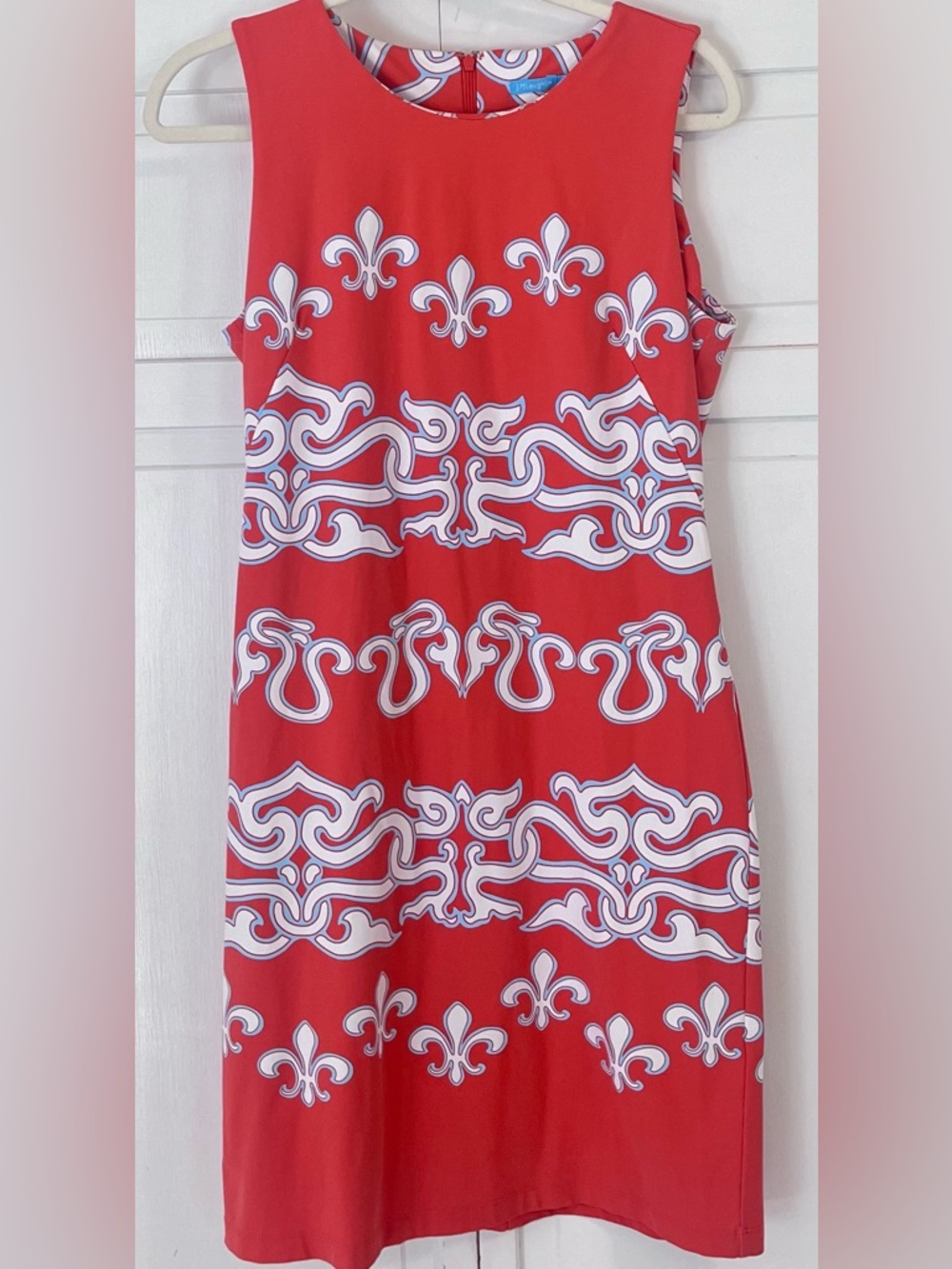 J McLaughlin Orange Jersey Fleur De Lis Dress Size Small
